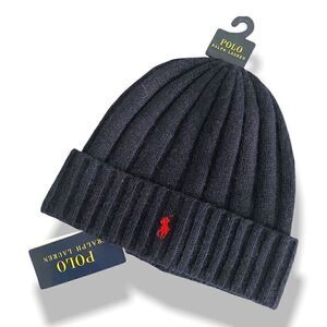 Polo Ralph Lauren Mens Signature Wool Cuffed Beanie Blue Red One Size (b) New